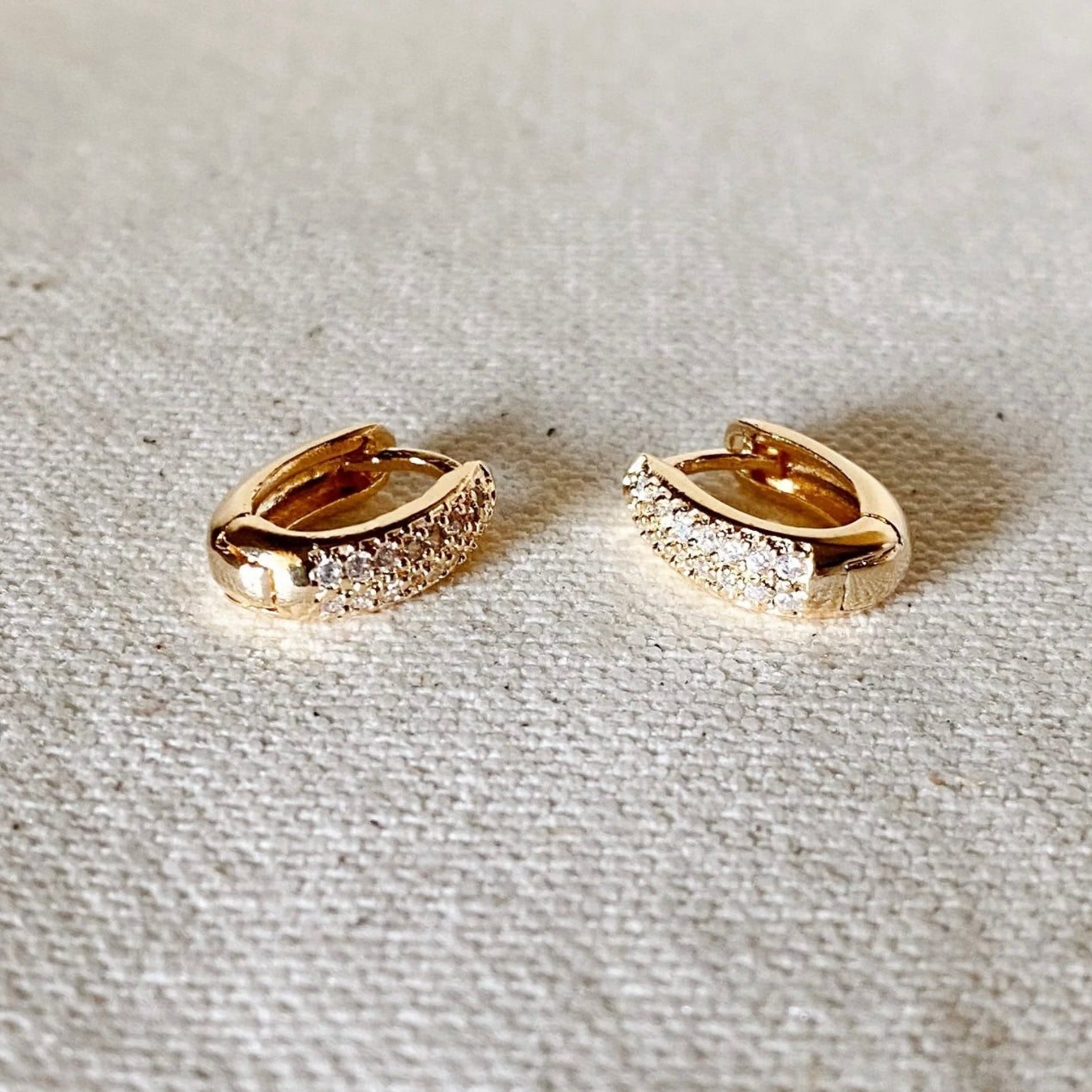 Oval Clicker Hoop Cz Diamonds Gold Filled Earrings