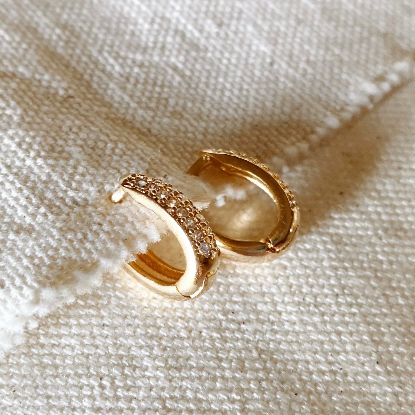 Oval Clicker Hoop Cz Diamonds Gold Filled Earrings