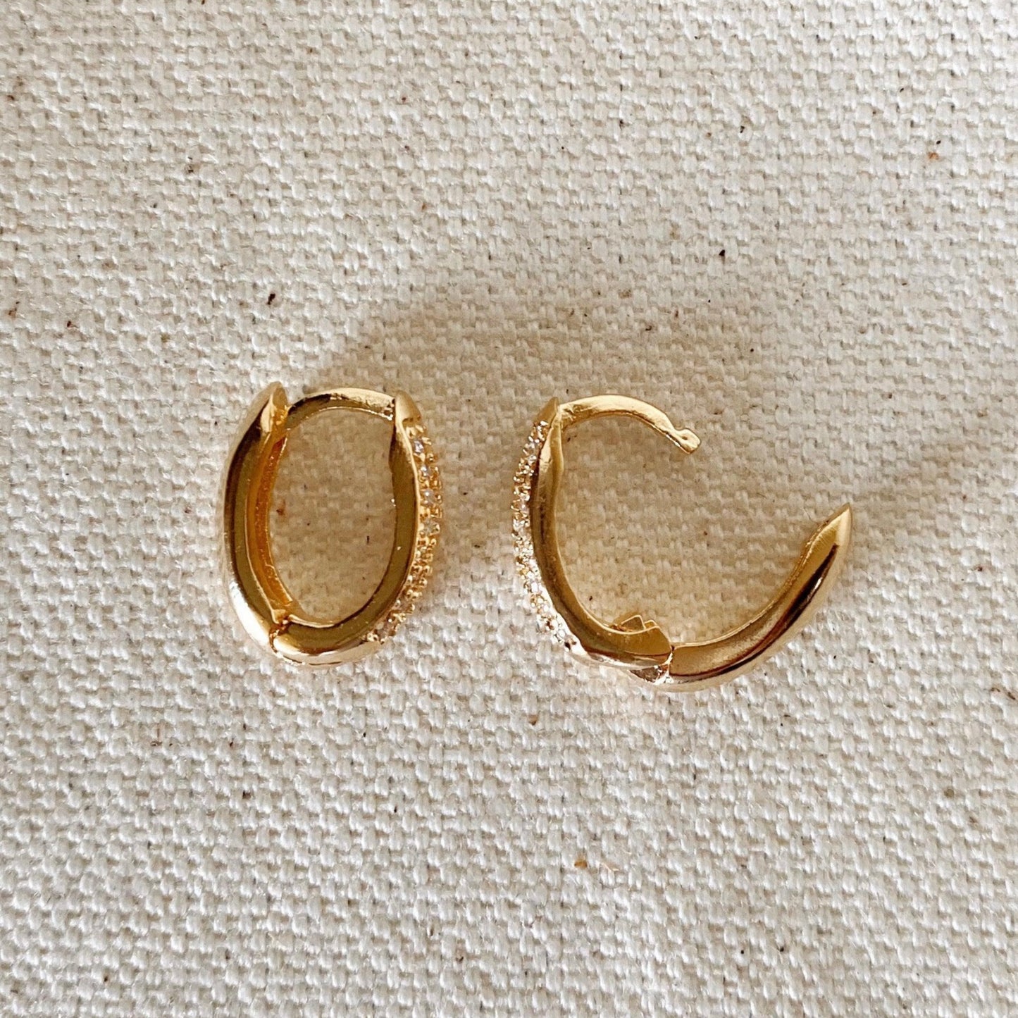 Oval Clicker Hoop Cz Diamonds Gold Filled Earrings