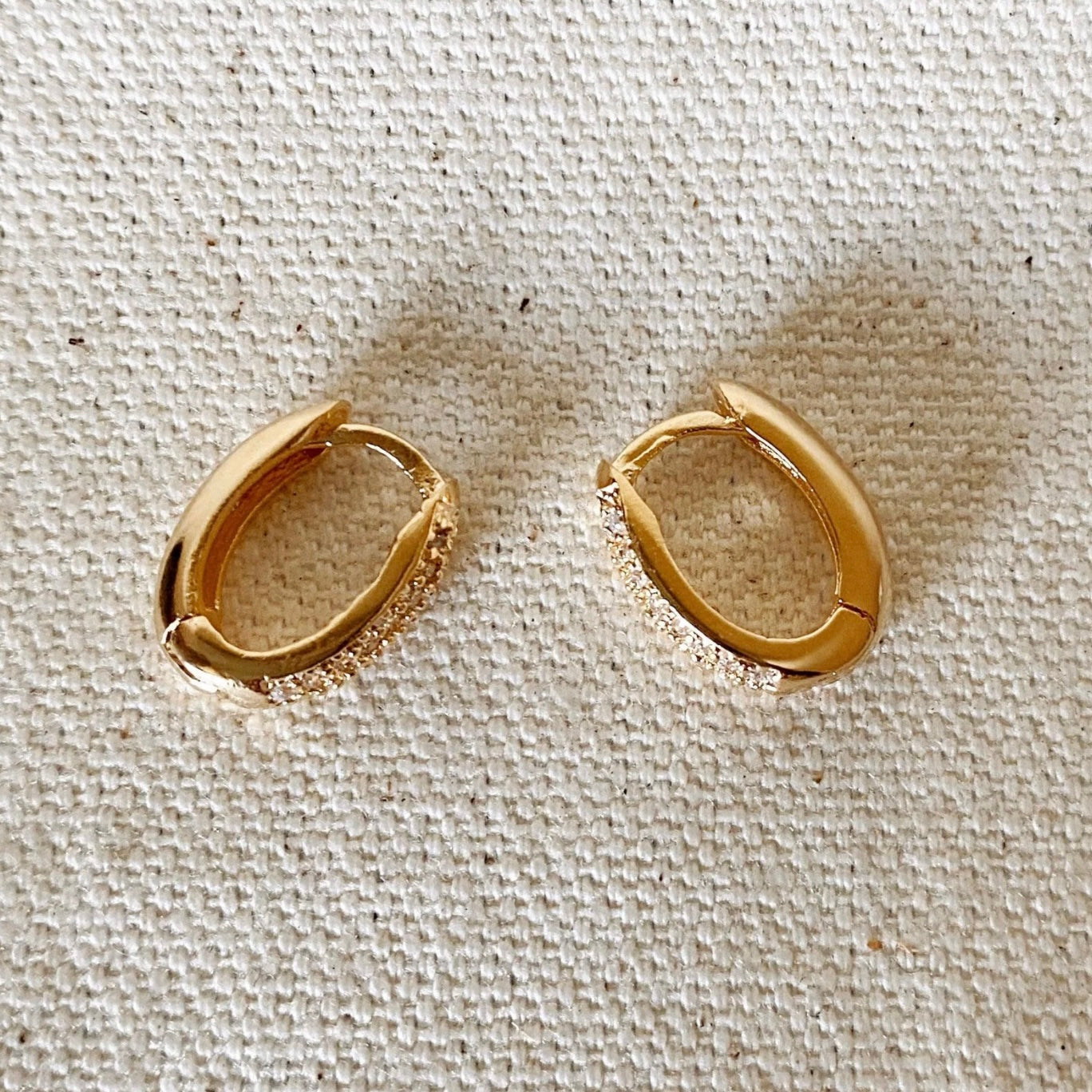 Oval Clicker Hoop Cz Diamonds Gold Filled Earrings