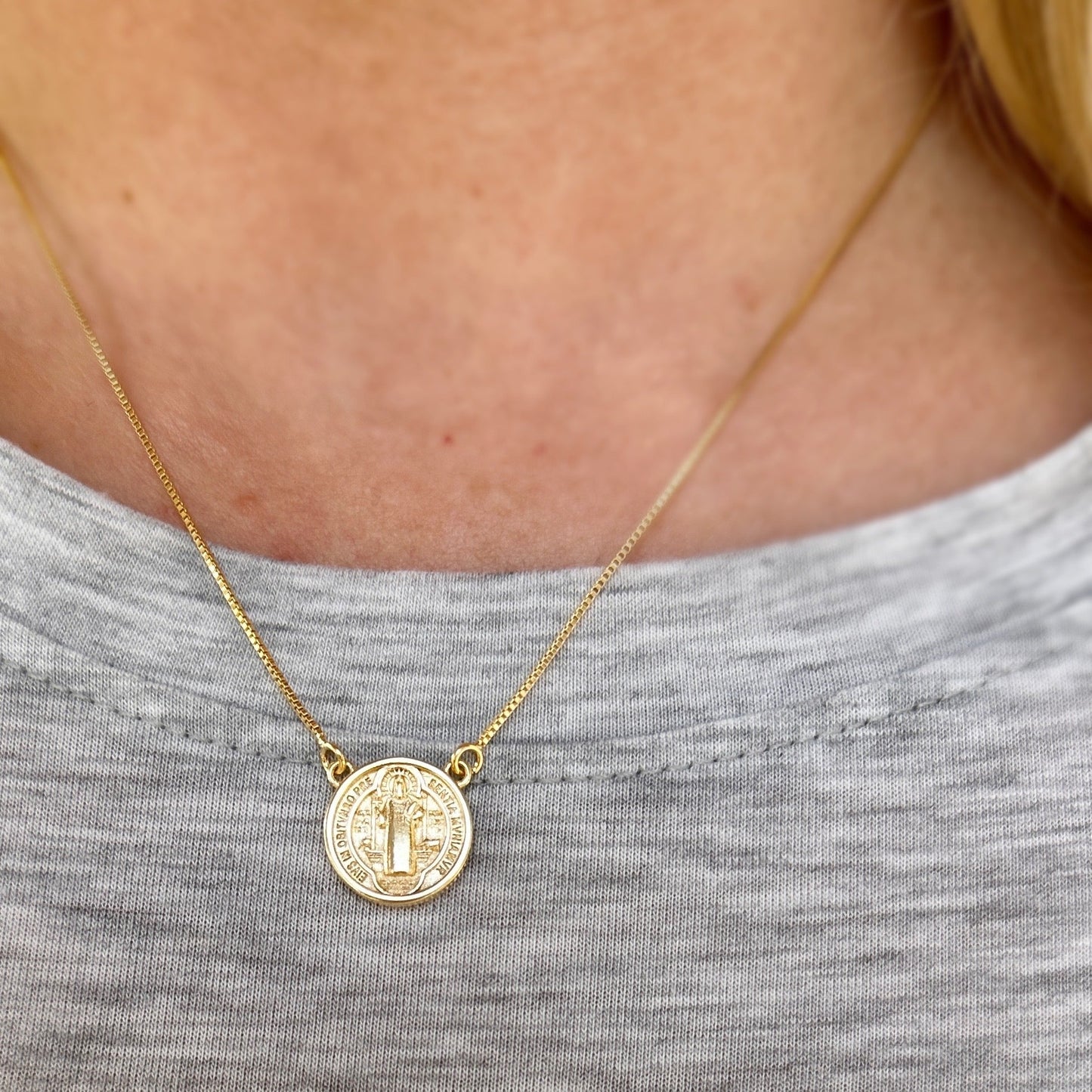 St. Benedict Medal Gold Filled Dainty Chain Necklace