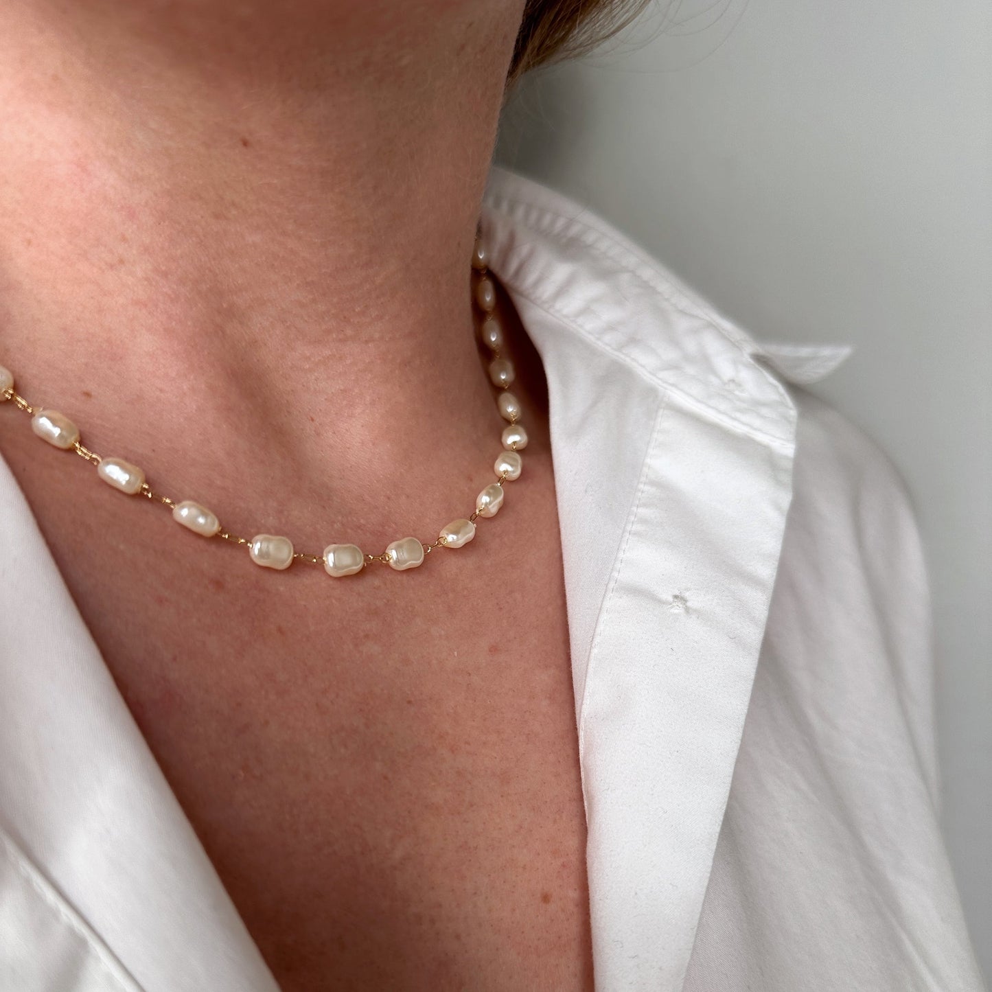 Miraculous Medal Antique Layered Pearl Gold Filled Satellite Chain Necklace