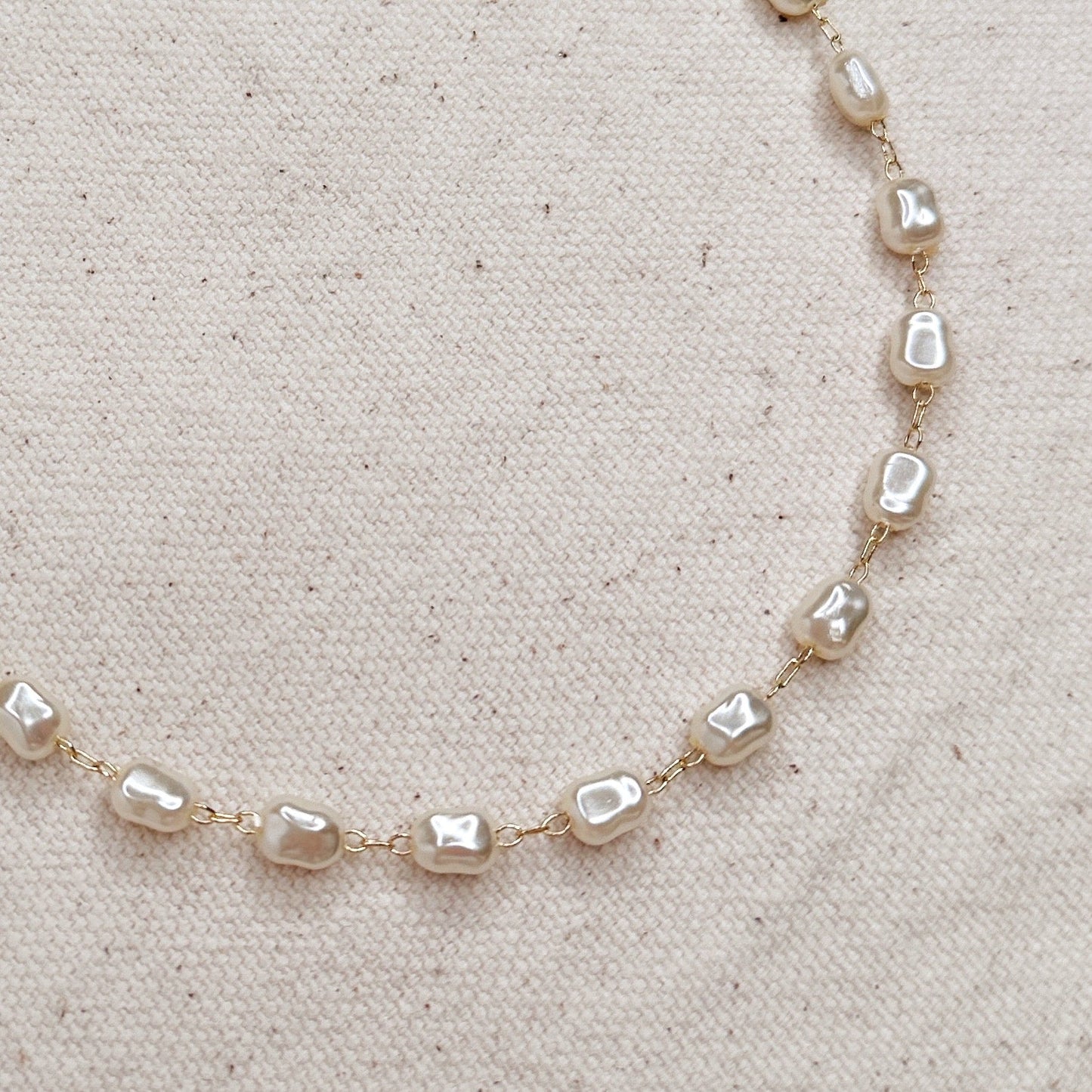Miraculous Medal Antique Layered Pearl Gold Filled Satellite Chain Necklace