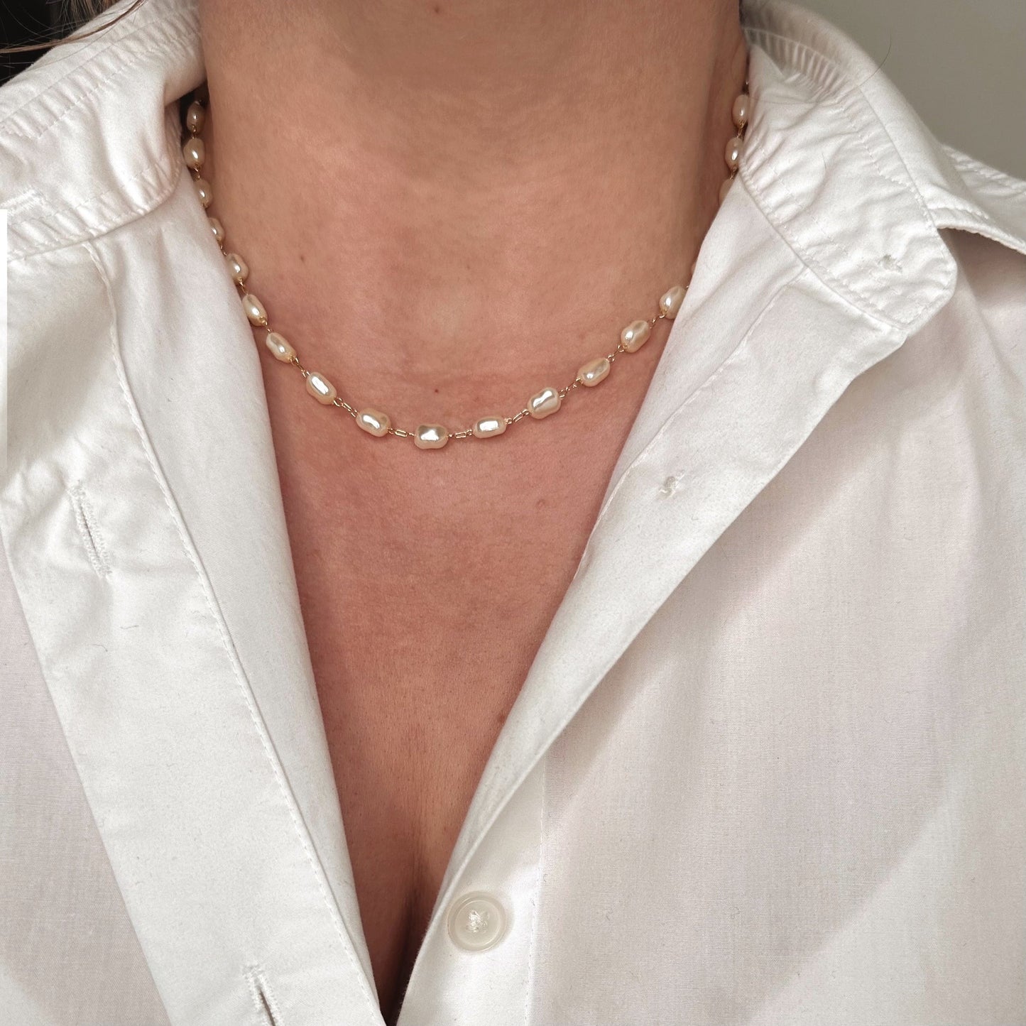 Miraculous Medal Antique Layered Pearl Gold Filled Satellite Chain Necklace