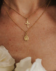Petite Miraculous Medal + Petite Crucifix Layered Gold Filled Satellite Chain Necklace