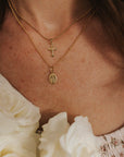 Petite Miraculous Medal + Petite Crucifix Layered Gold Filled Satellite Chain Necklace