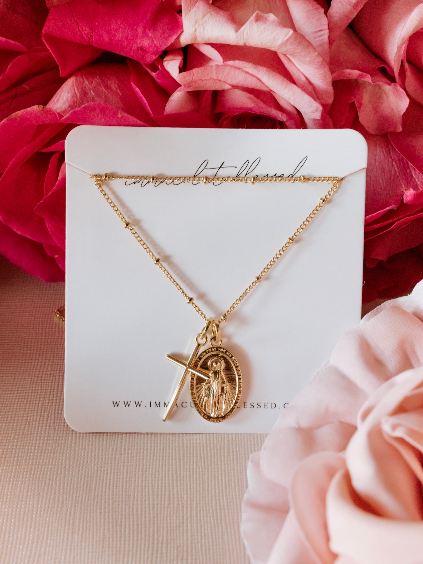 Miraculous Medal + Dainty Cross Gold Filled Necklace
