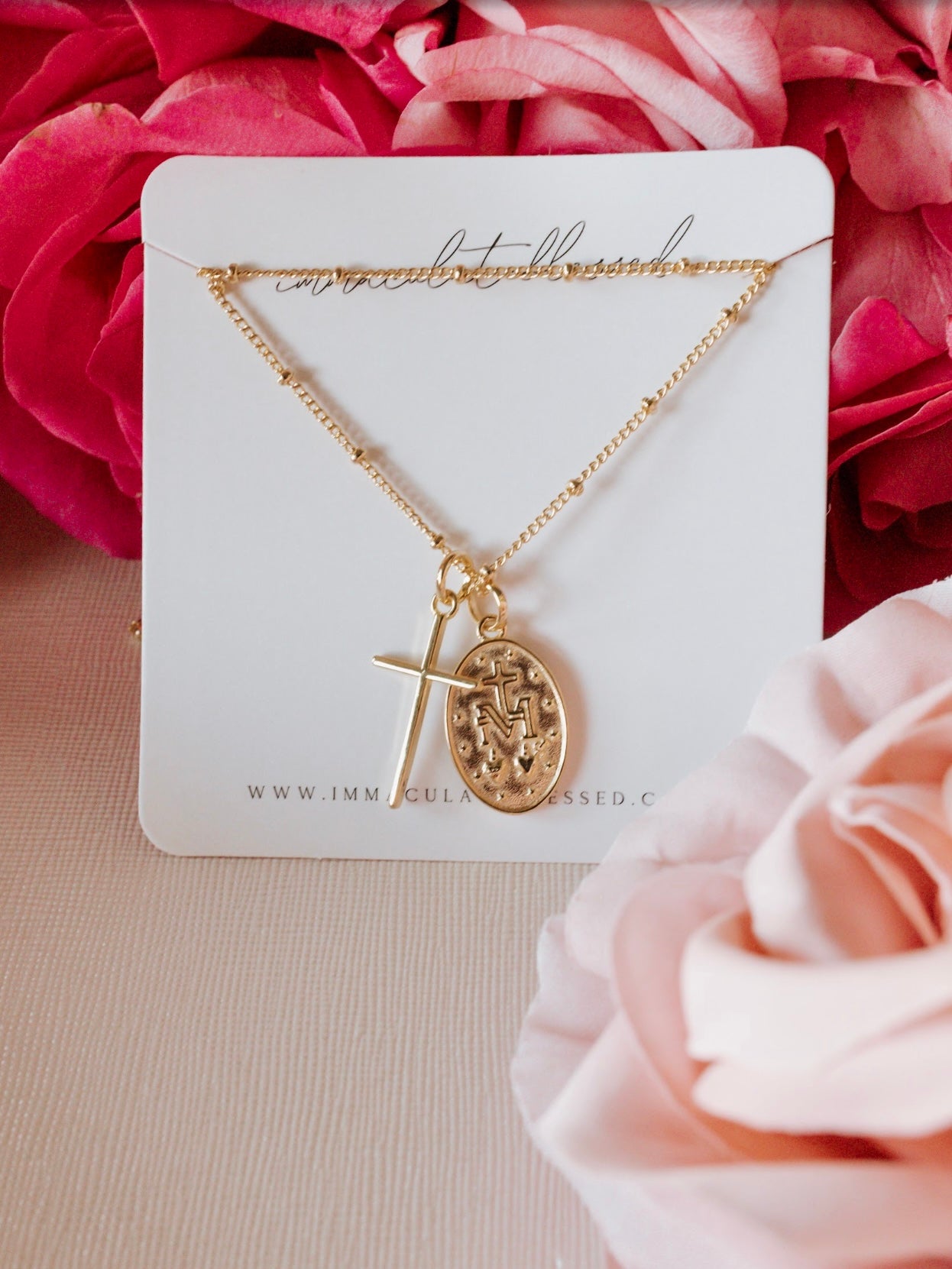 Miraculous Medal + Dainty Cross Gold Filled Necklace