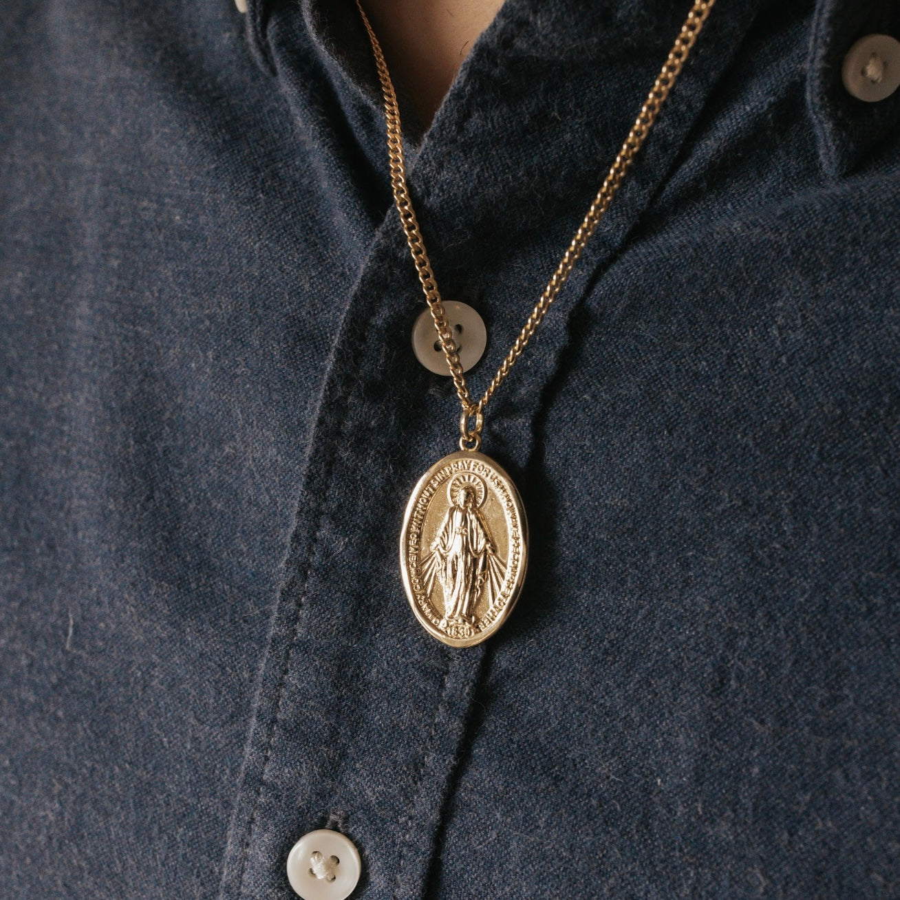 Consecration to Mary Miraculous Medal Gold Filled Necklace For Husband