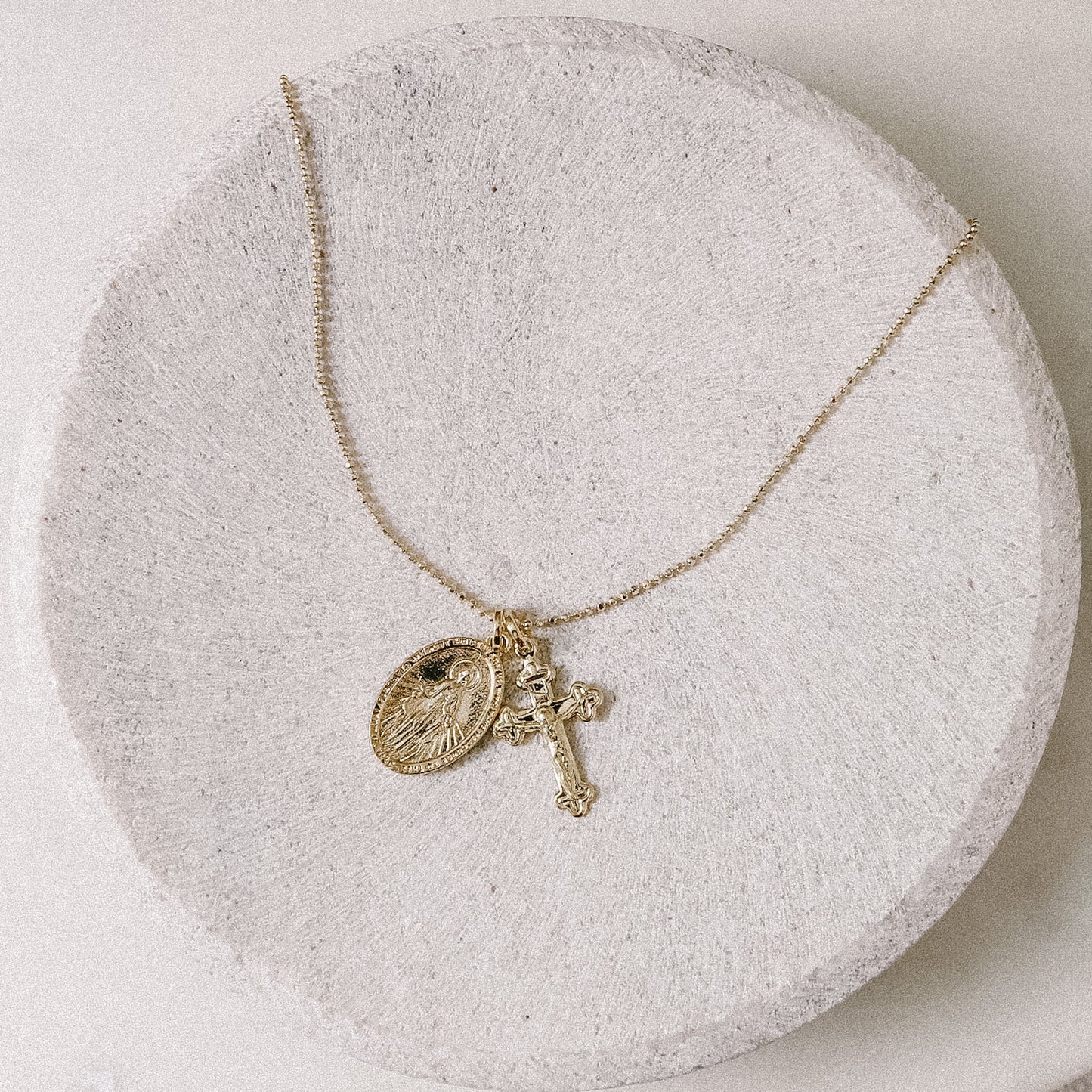 Miraculous Medal + Crucifix Gold Filled Beaded Chain Necklace