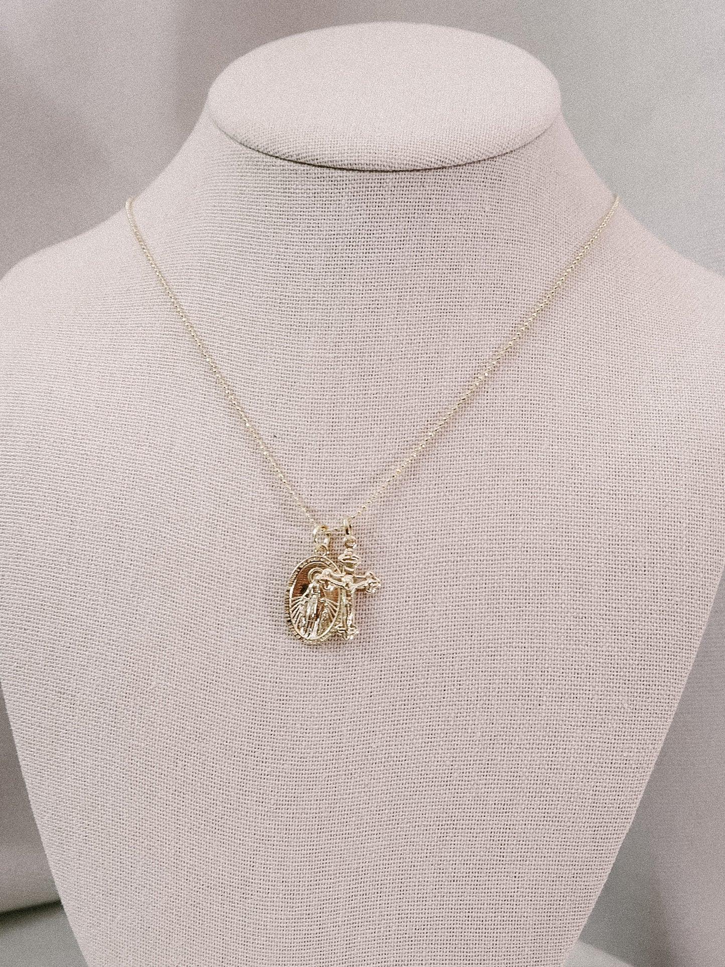 Miraculous Medal + Crucifix Gold Filled Beaded Chain Necklace