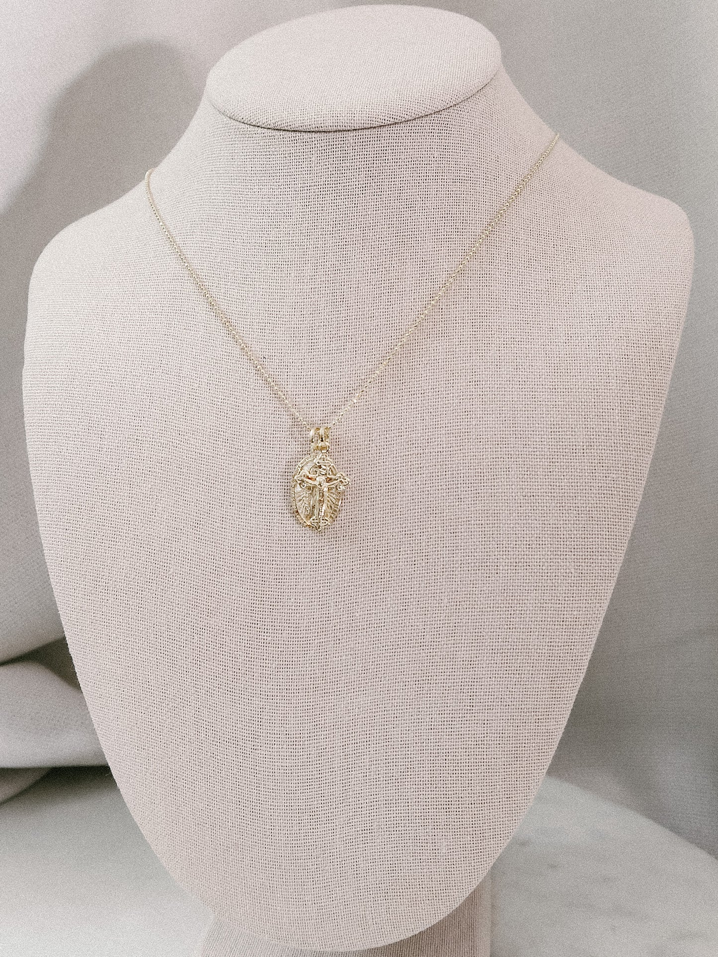 Miraculous Medal + Crucifix Gold Filled Beaded Chain Necklace
