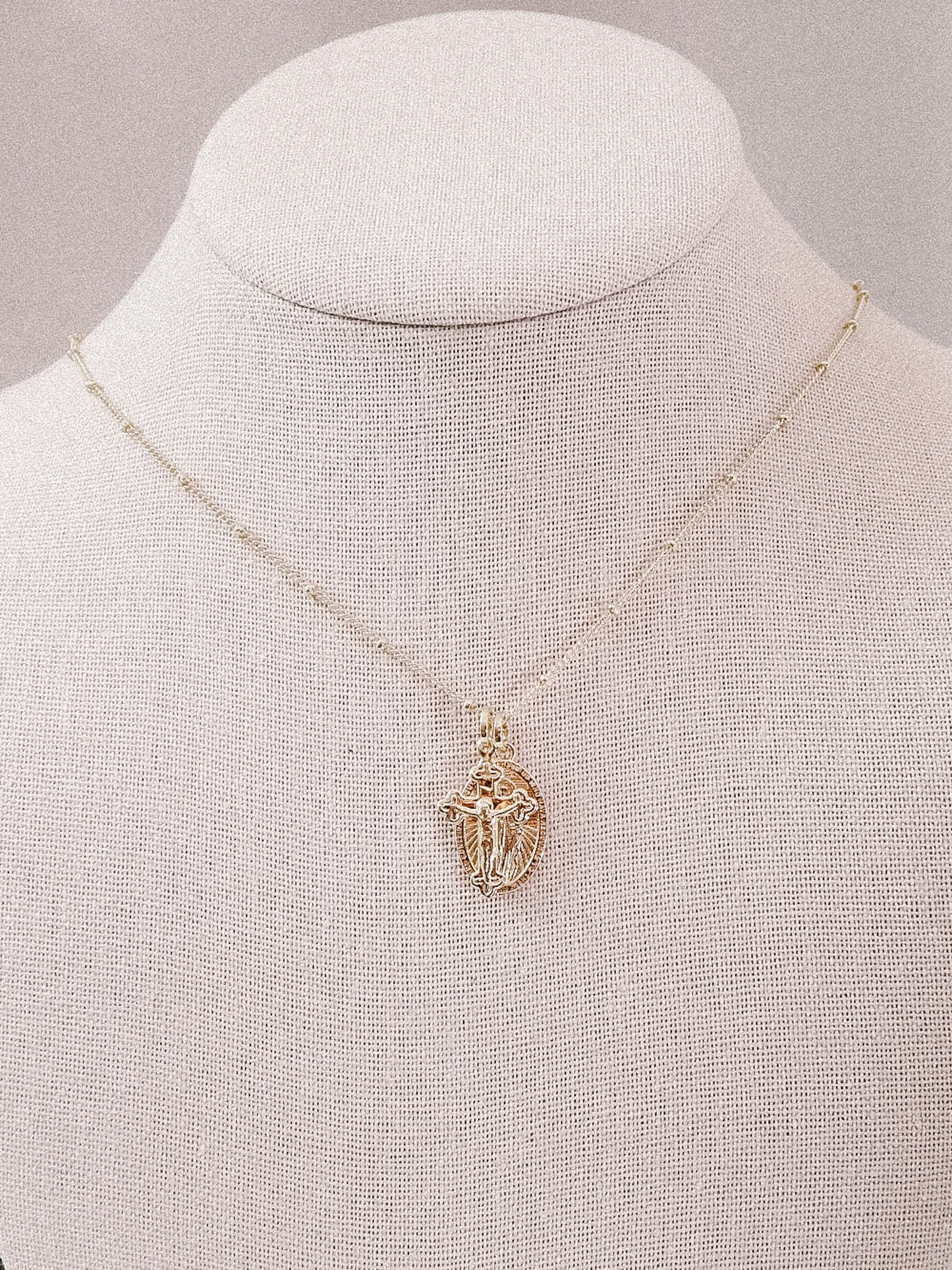 Miraculous Medal + Crucifix Gold Filled Satellite Chain Necklace