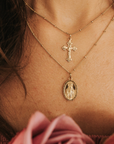 Miraculous Medal + Crucifix Layered Gold Filled Satellite Chain Necklace