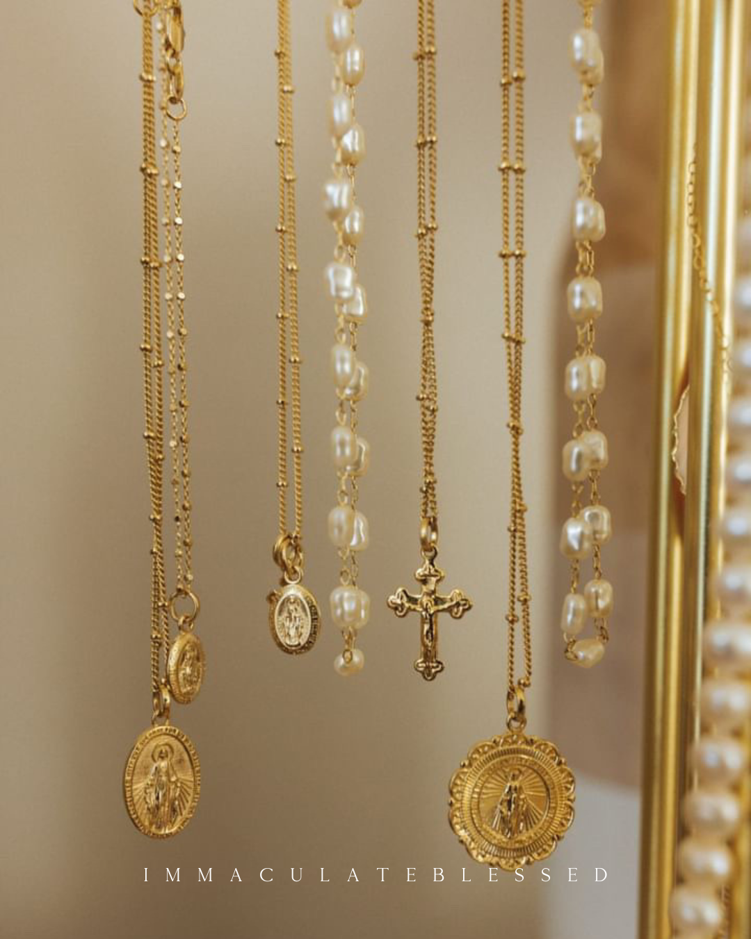 Miraculous Medal Antique Gold Filled Satellite Chain Necklace