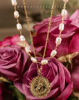 Miraculous Medal Antique Gold Filled Satellite Chain Necklace