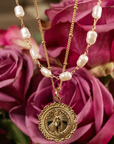 Miraculous Medal Antique Layered Pearl Gold Filled Satellite Chain Necklace