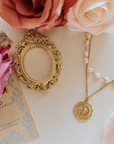 Miraculous Medal Antique Layered Pearl Gold Filled Satellite Chain Necklace