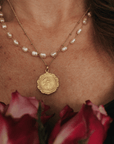 Miraculous Medal Antique Layered Pearl Gold Filled Satellite Chain Necklace