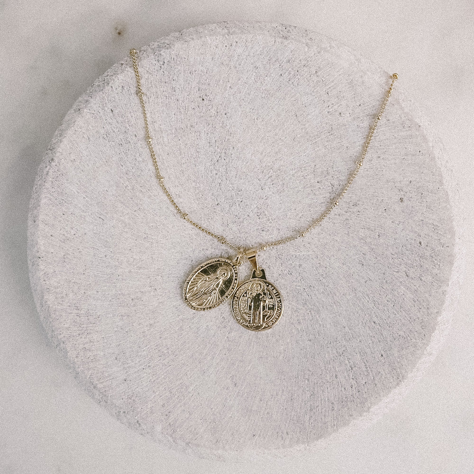 Miraculous Medal + St. Benedict Medal Gold Filled Satellite Chain Necklace