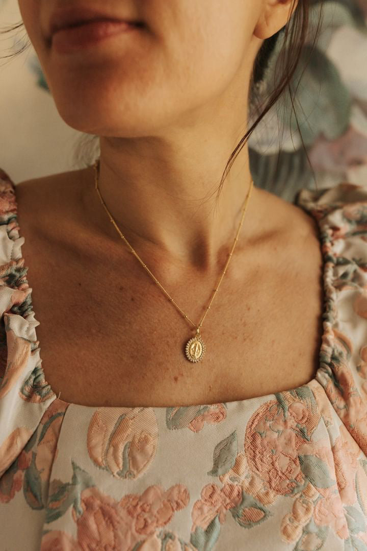 Our Lady of Grace Miraculous Medal Gold Filled Satellite Chain Necklace
