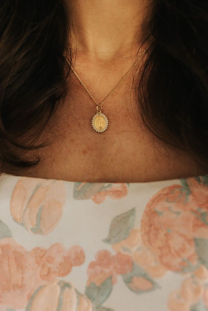 Our Lady of Grace Miraculous Medal Gold Filled Satellite Chain Necklace