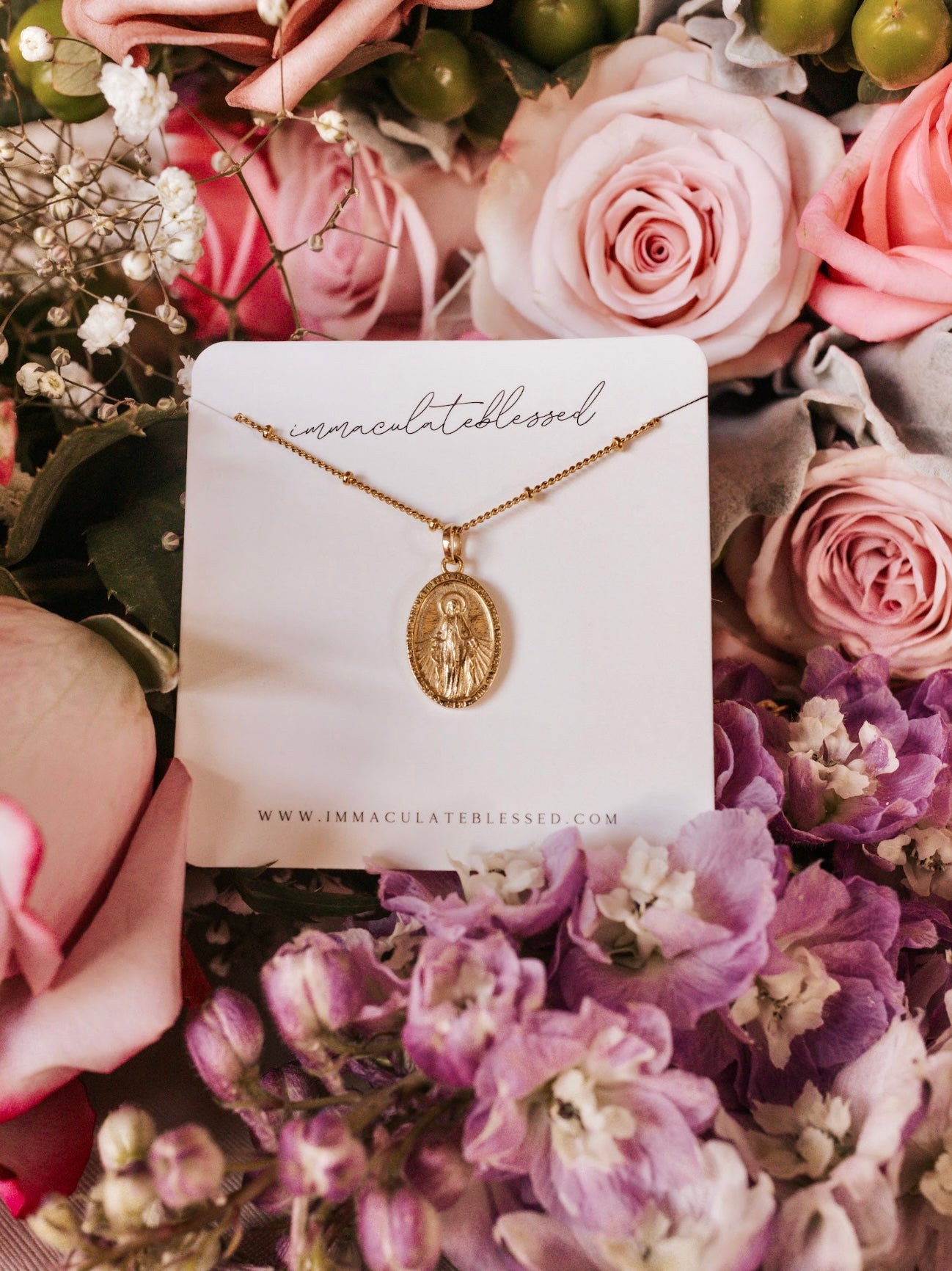 Miraculous Medal + Crucifix Gold Filled Satellite Chain Necklace