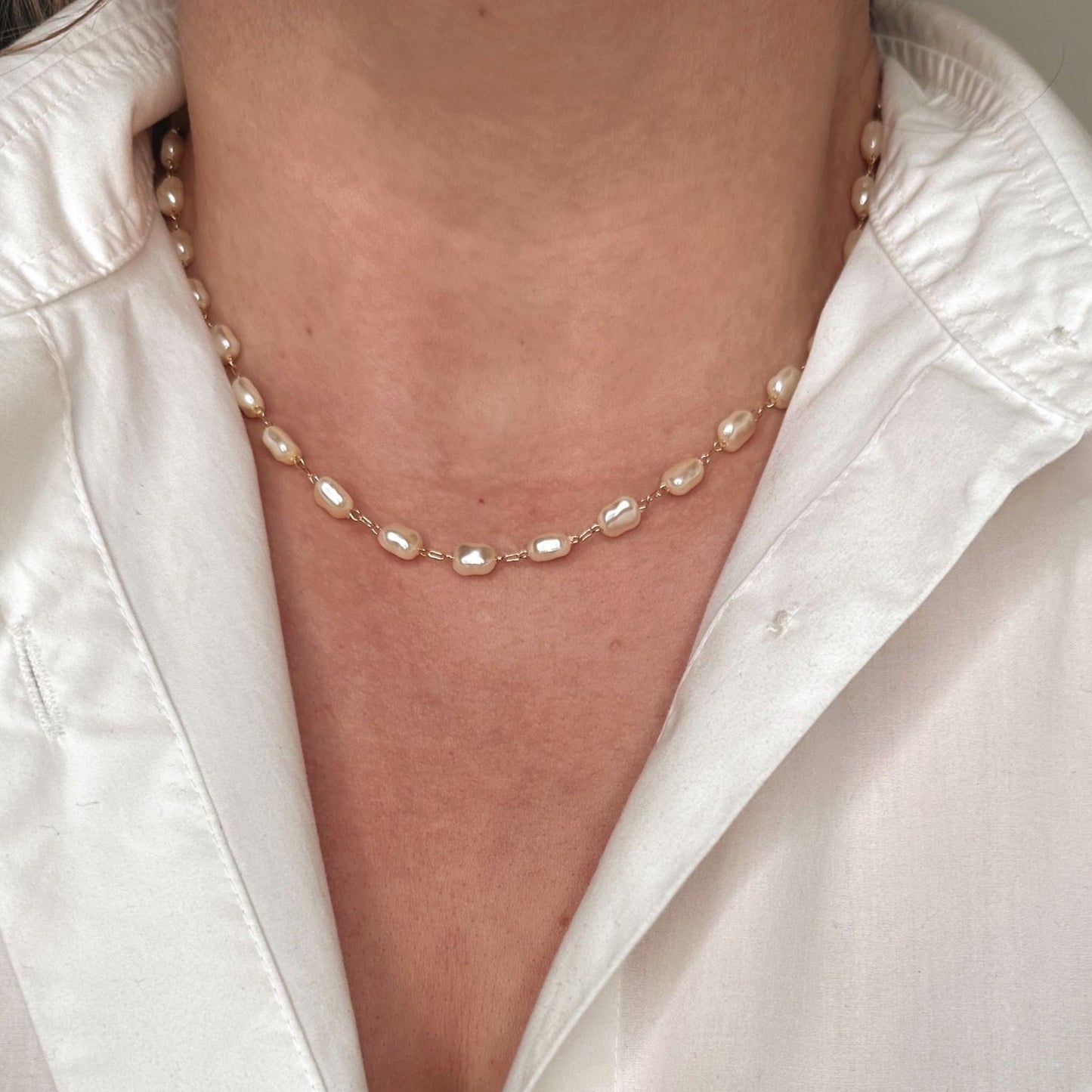 Antique Layering Pearl + Gold Filled Chain Necklace