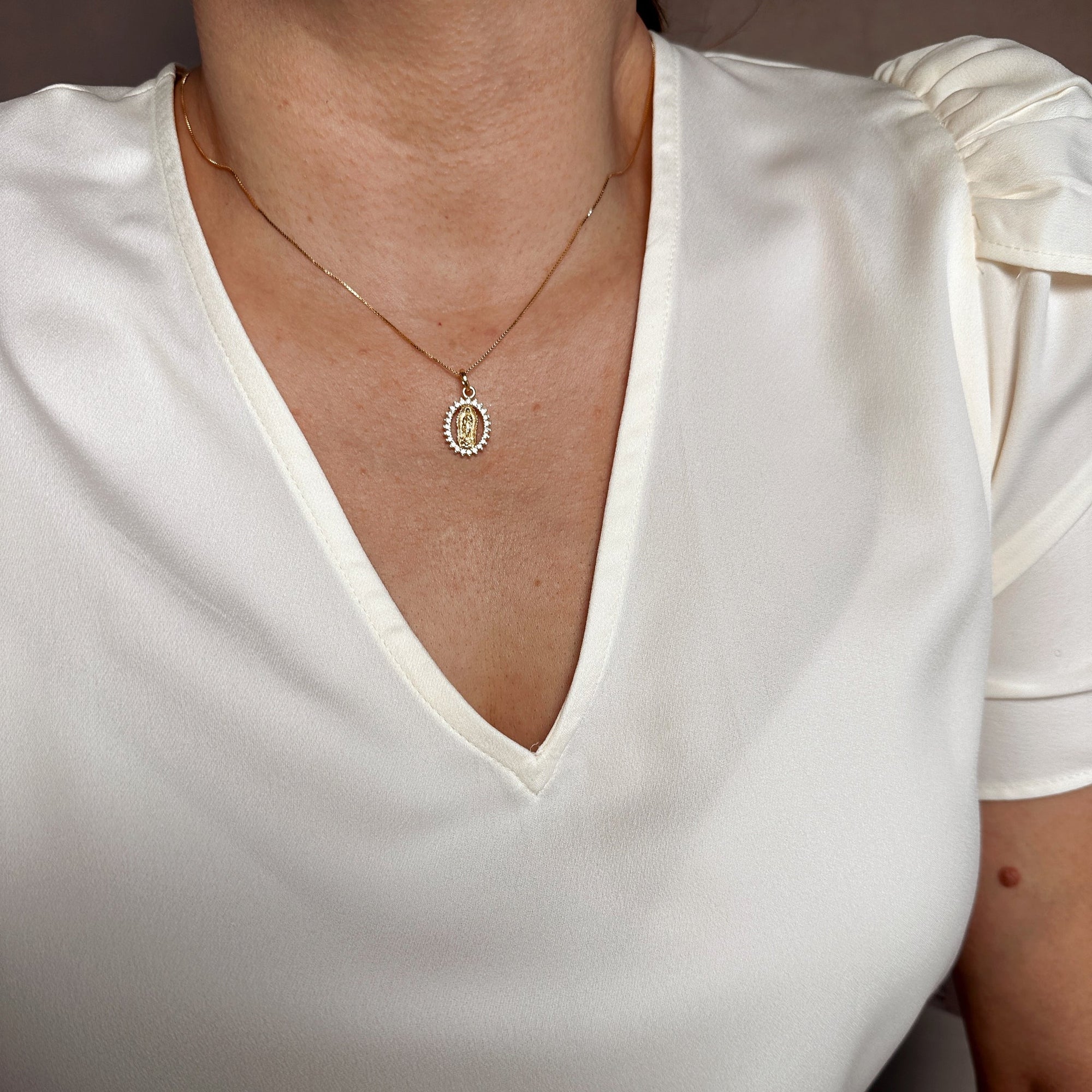 Our Lady of Guadalupe Medal Gold Filled Dainty Chain Necklace