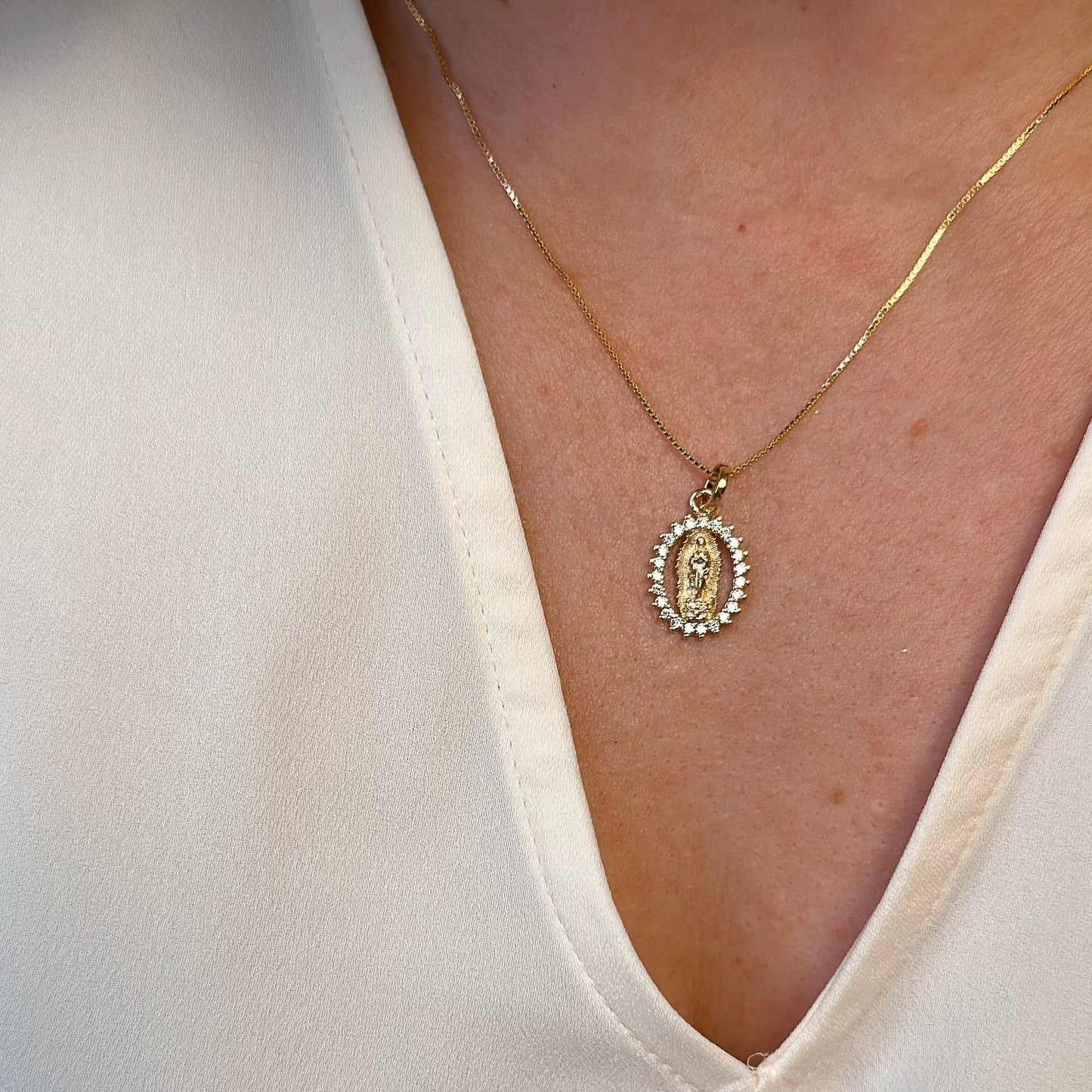 Our Lady of Guadalupe Medal Gold Filled Dainty Chain Necklace