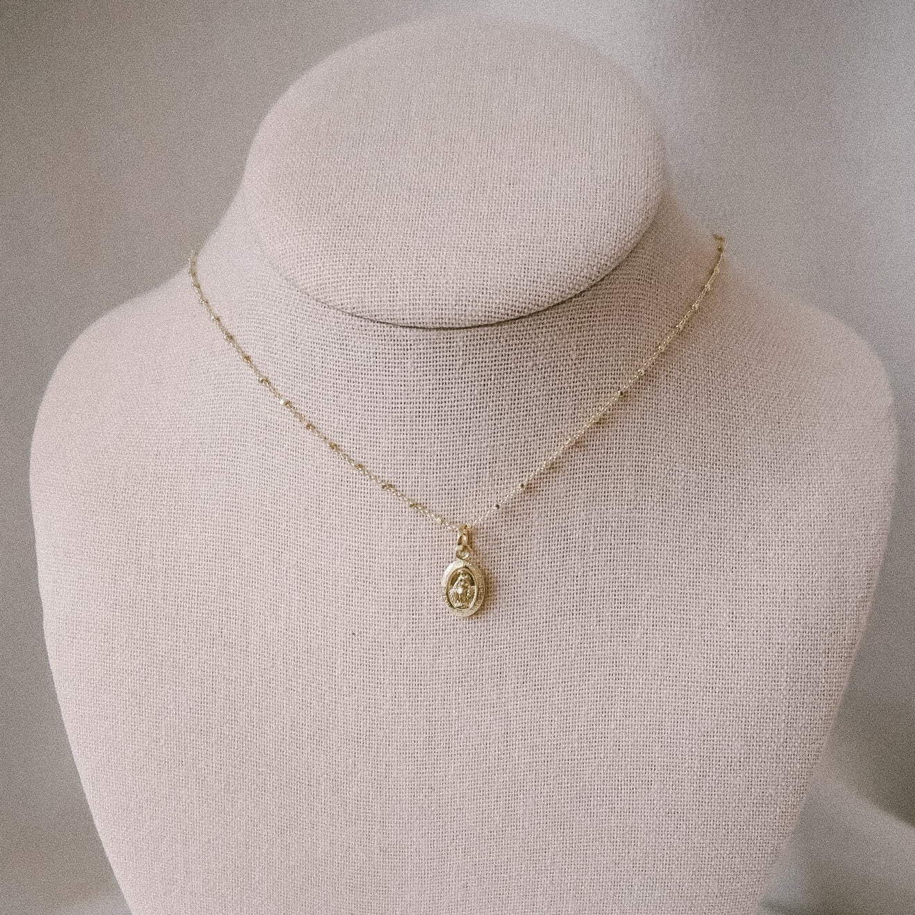 Petite Miraculous Medal Gold Filled Rosary Chain Necklace