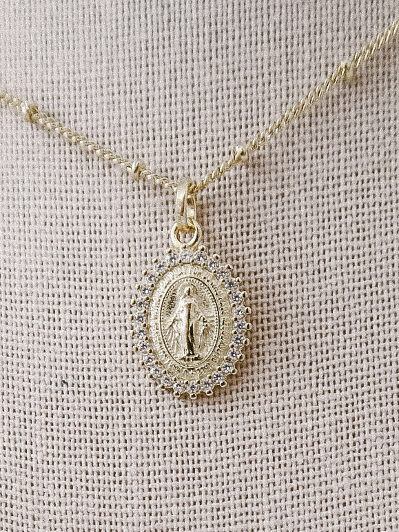 Our Lady of Grace Miraculous Medal Gold Filled Satellite Chain Necklace