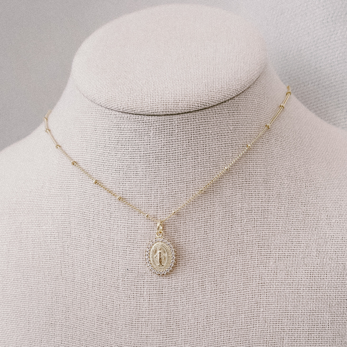 Our Lady of Grace Miraculous Medal Gold Filled Satellite Chain Necklace