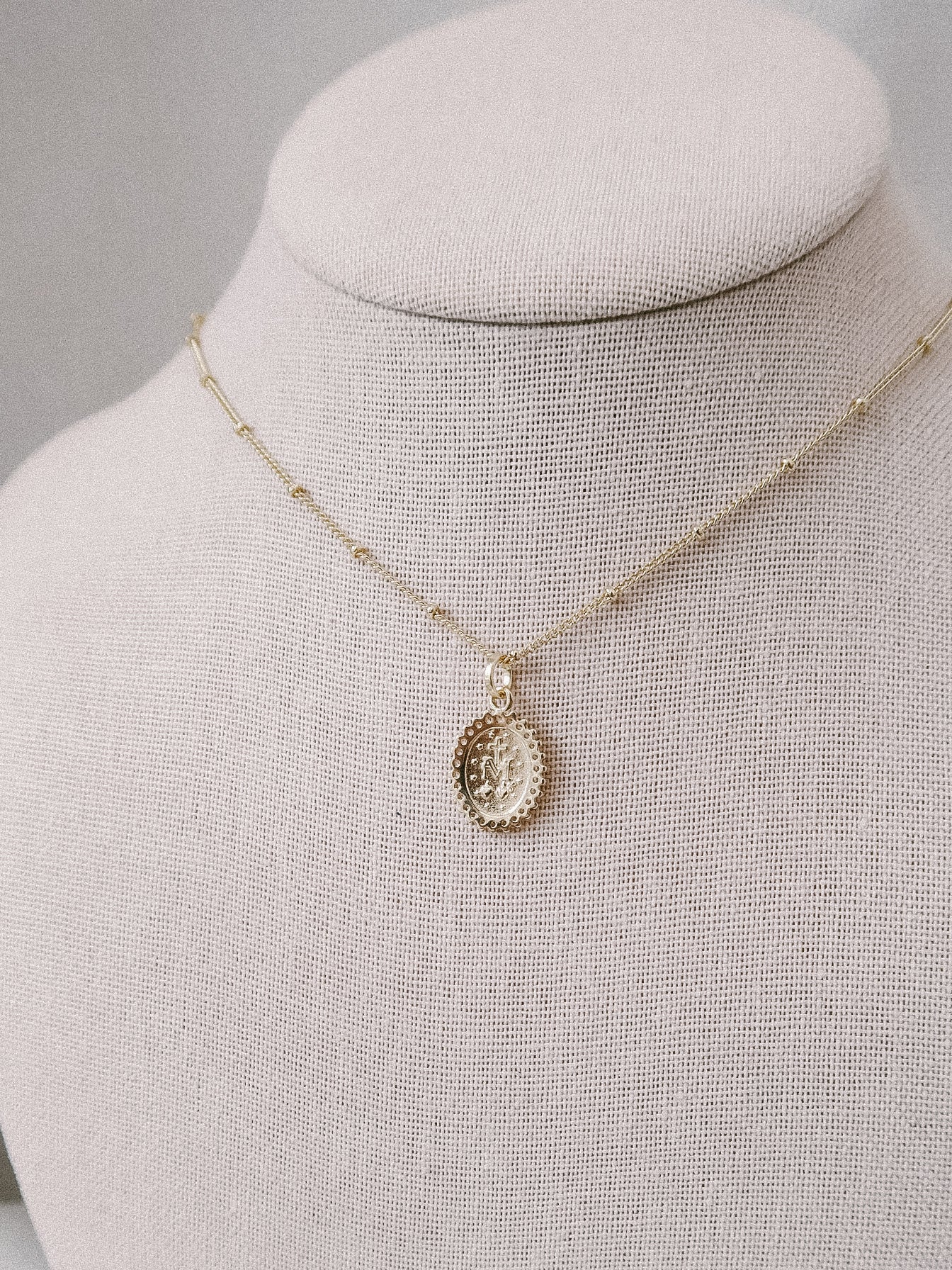 Our Lady of Grace Miraculous Medal Gold Filled Satellite Chain Necklace