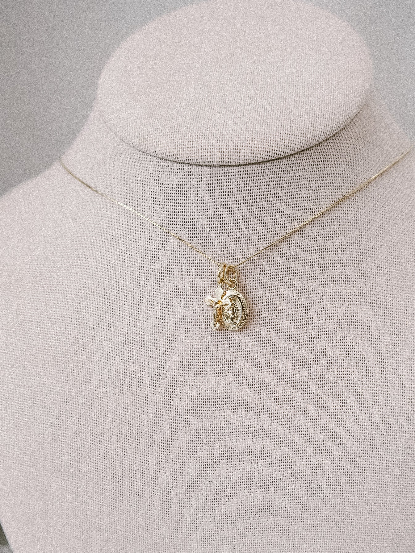 Petite Miraculous Medal + Petite Crucifix Gold Filled Dainty Chain Necklace