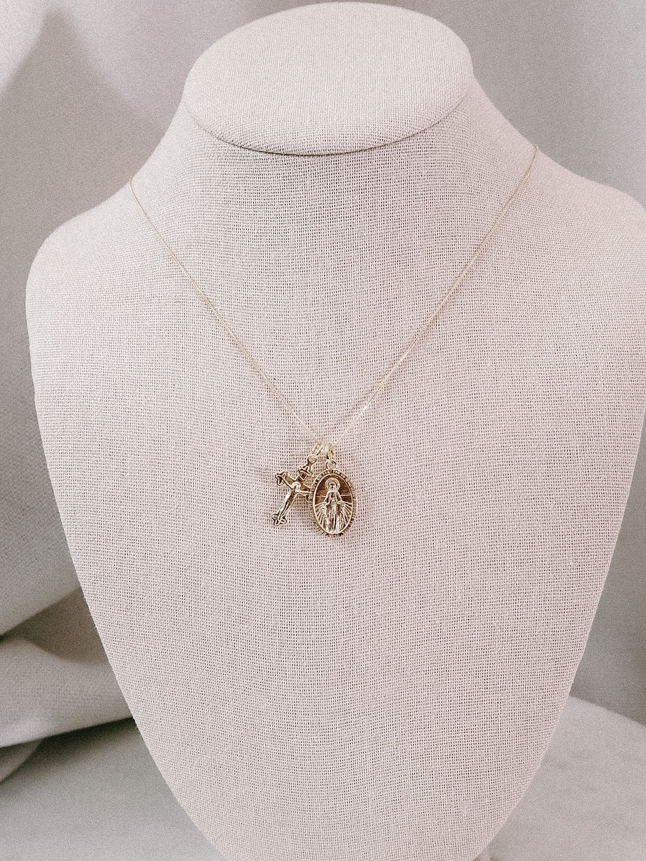 Miraculous Medal + Crucifix Gold Filled Dainty Chain Necklace