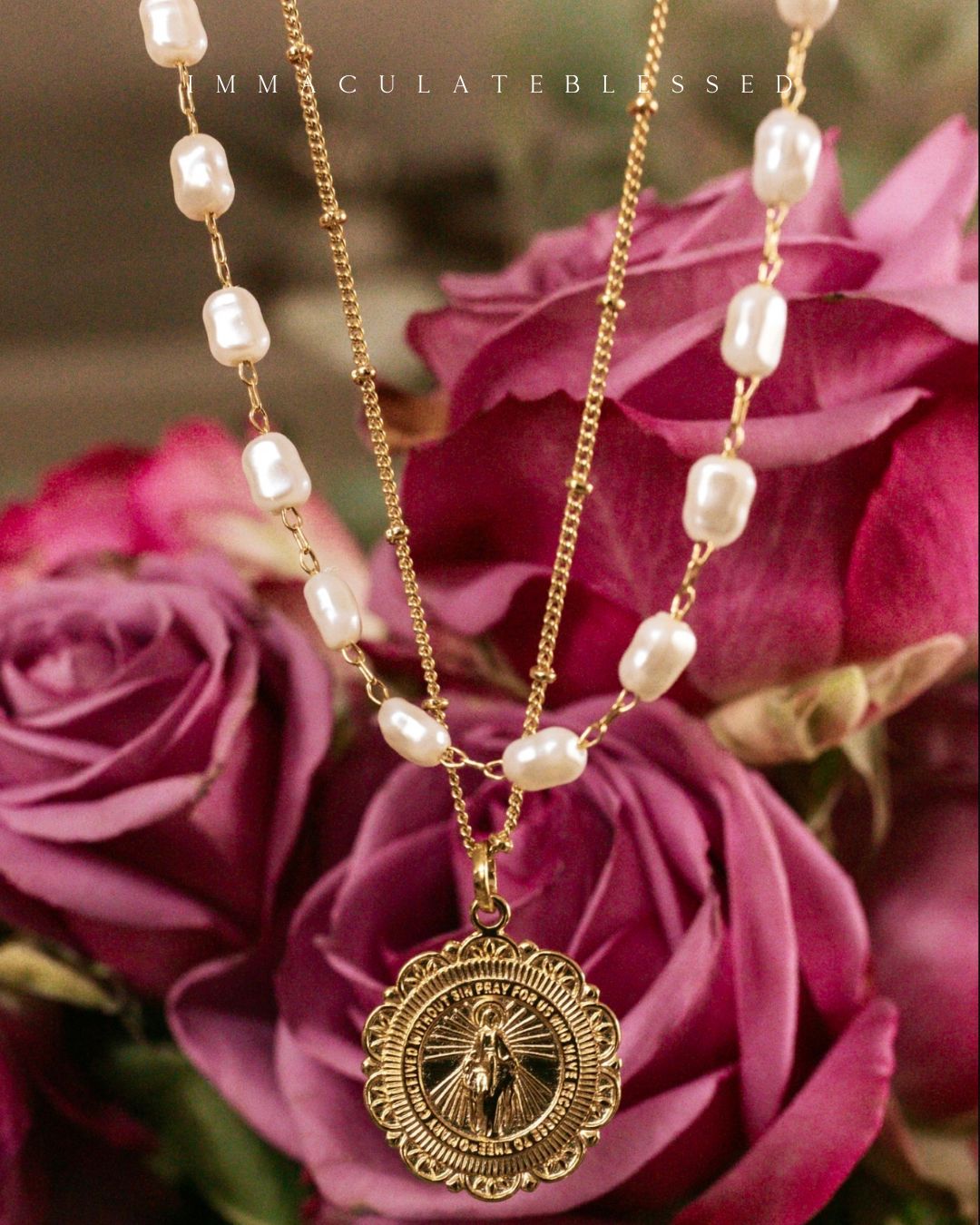 Miraculous Medal Antique Gold Filled Satellite Chain Necklace