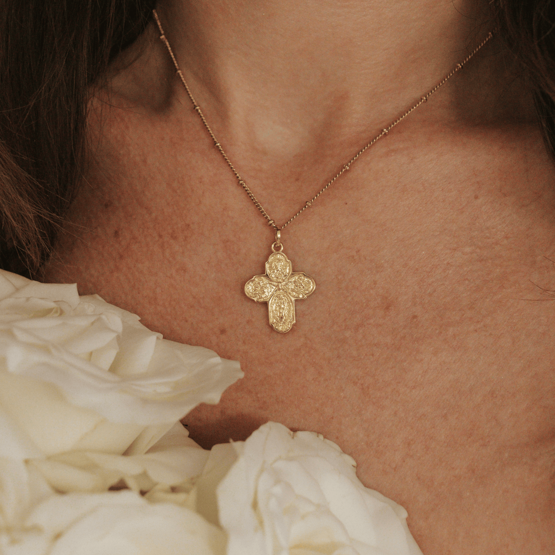 The Four Way Cross Gold Filled Satellite Chain Necklace The Four Way Cross Gold Filled Satellite Chain Necklace