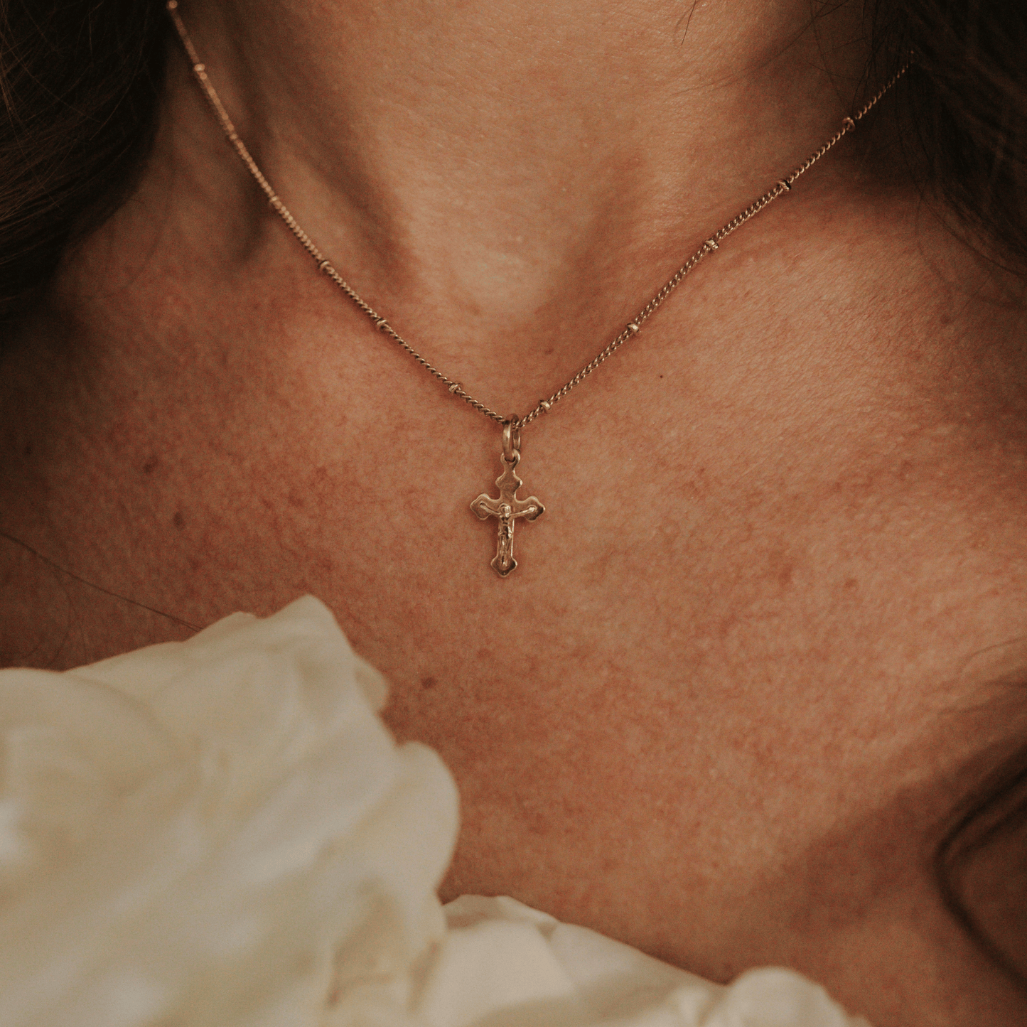 Petite Miraculous Medal + Petite Crucifix Layered Gold Filled Satellite Chain Necklace