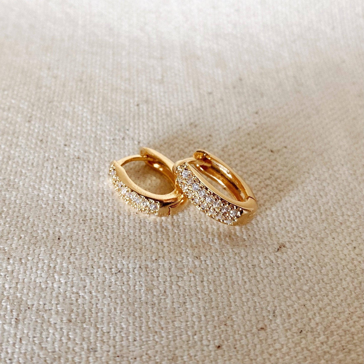 Oval Clicker Hoop Cz Diamonds Gold Filled Earrings